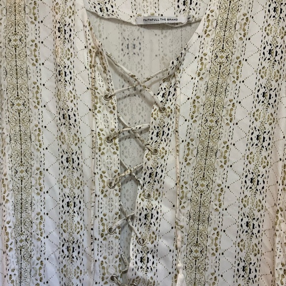 Faithfull The Brand White and Green Lace Up Dress/Tunic/Swim Cover Up size M - Picture 5 of 6